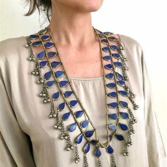 Lapis Lazuli Long Necklace or Belt ~ Vintage Bohemian Jewelry ~ Lapis Lazuli Bel - Picture 2 of 4